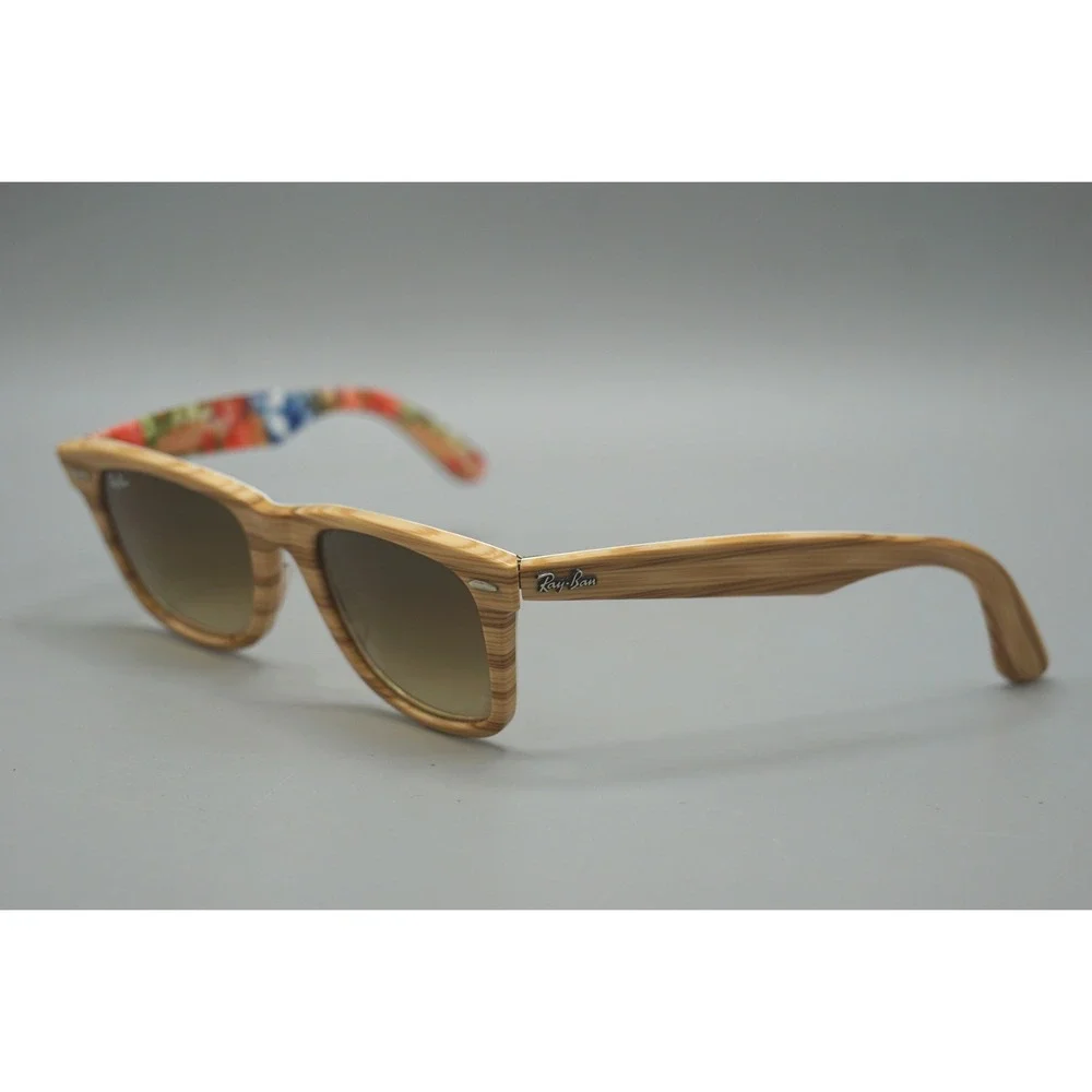 Ray-Ban Wayfarer RB2140 1139/85 Wood Grain Floral Print Sunglasses Brown Tan